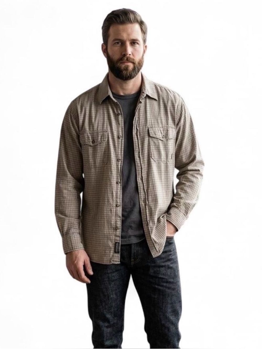 Nautica Plaid Shirt in Beige and Brown